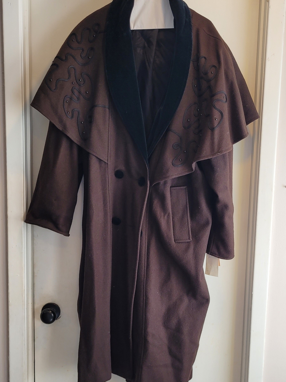 Brown Wool-Blend Cape-Collar Trench Coat